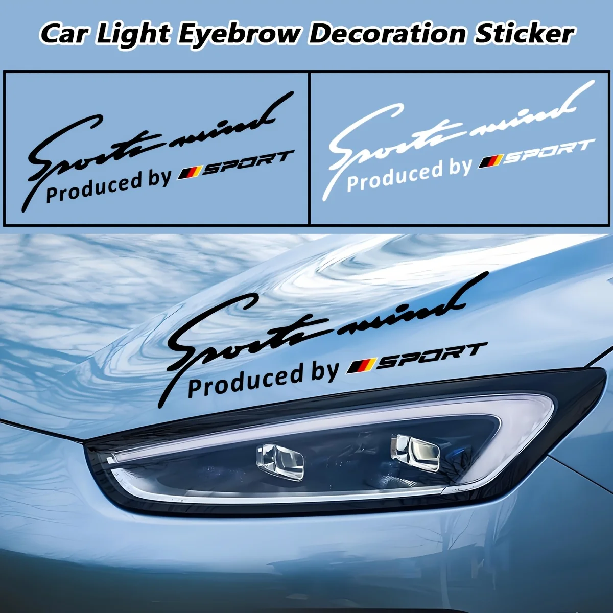 1Pc Sports Style Car Hood Sticker Self-Adhesive Decor Decal for Light Brow Bumper Universal Fit
