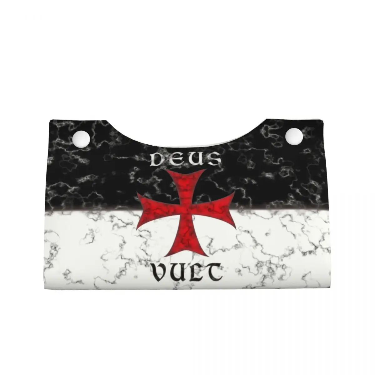 Custom Deus Vult Crusader Cross In Marble Tissue Box Cover PU Leather Rectangular Knights Facial Tissues Holder for Office