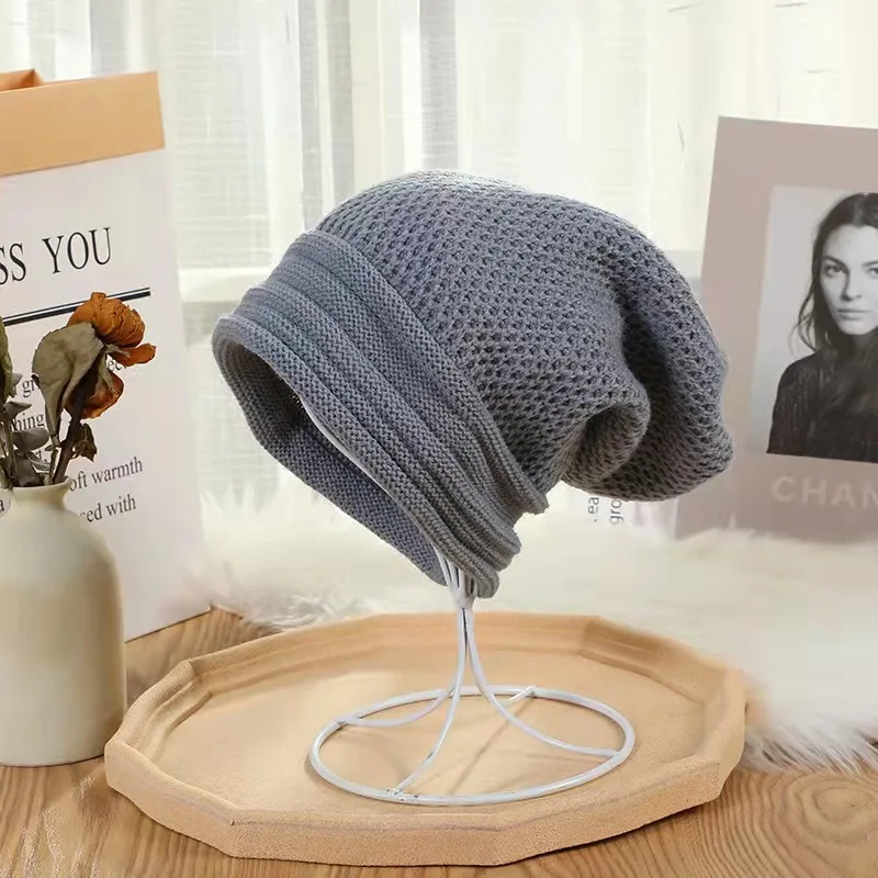 Czapka zimowa typu beanie, luźna, z wełny, dziergana, ciepła, oversize, idealna na narty