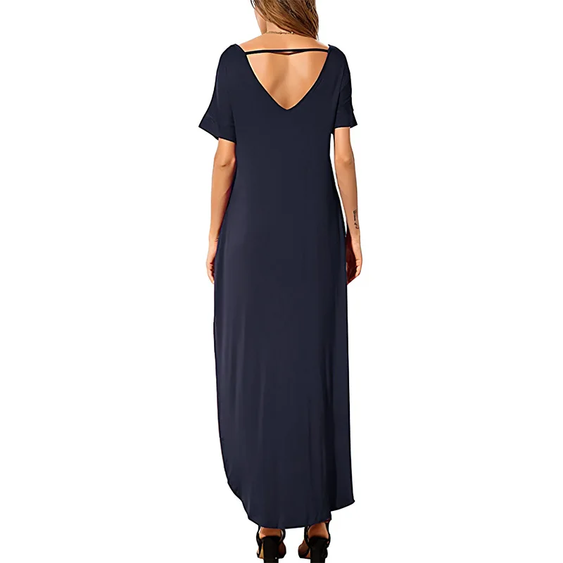 فستان نسائي بفتحة رقبة على شكل حرف V ، ثوب نسائي ، ملابس خروج كاجوال ، أحادي اللون ، جيب ، موضة مكتبية ، ملابس منزلية جديدة ، صيف ،