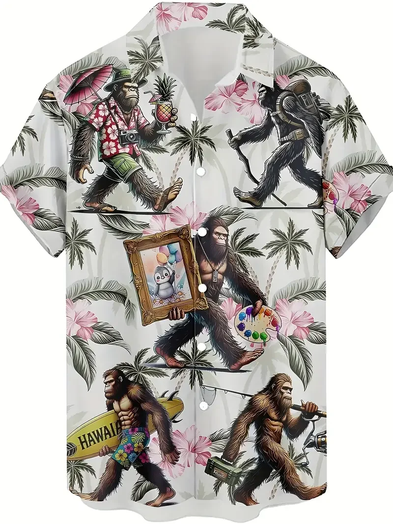

Hawaiian Funny Animal Print Men's And Women's Short Sleeve Lapel Seaside Button-Down Shirt Top Casual Fashionable Women Shirts