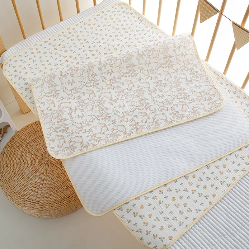 70*100cm Cotton Waterproof Baby Changing Pad Cute Reusable Breathable Baby Diaper Mat Absorbent Washable Underpad for Crib