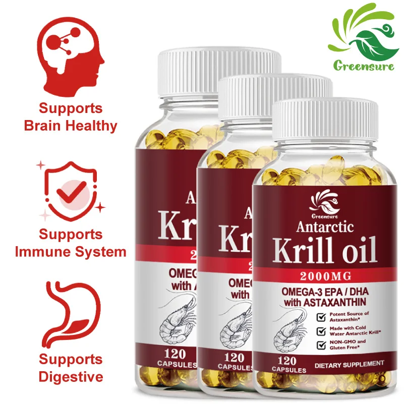 Greensure Antarctic Krill Oil with Omega-3s EPA & DHA, Astaxanthin and Phospholipids 60/120 Capsules