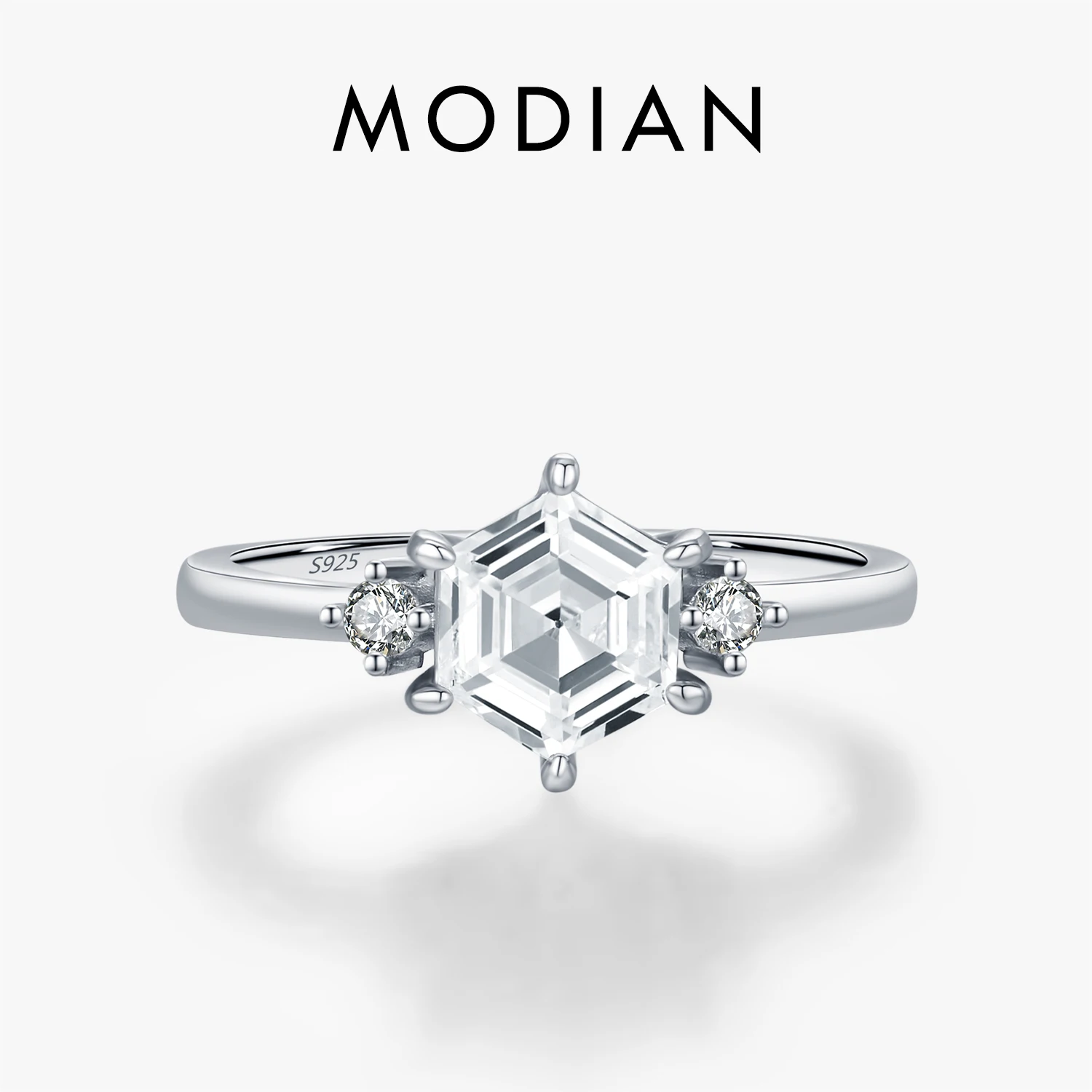 MODIAN 925 Sterling Silver Elegant Sparkling Hexagon Clear Zirconia Wedding Finger Rings For Women Dating Fine Jewelry