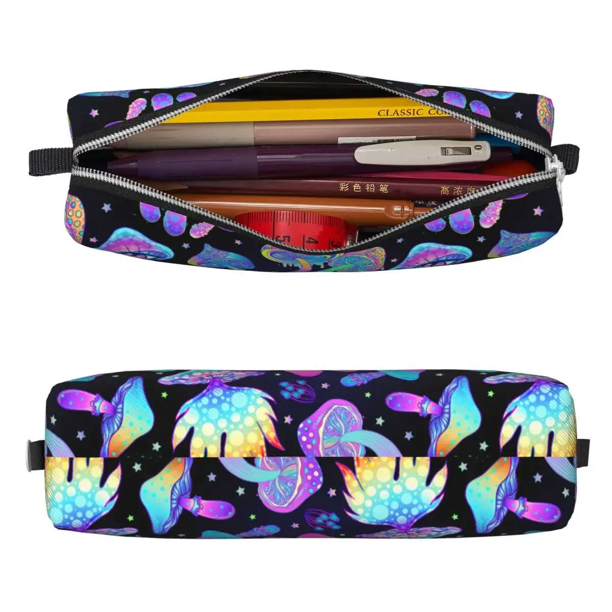 Magic Mushrooms Psychedelic Pencil Case Pen Bag Kids Big Capacity Students School Zipper Pencil Pouch