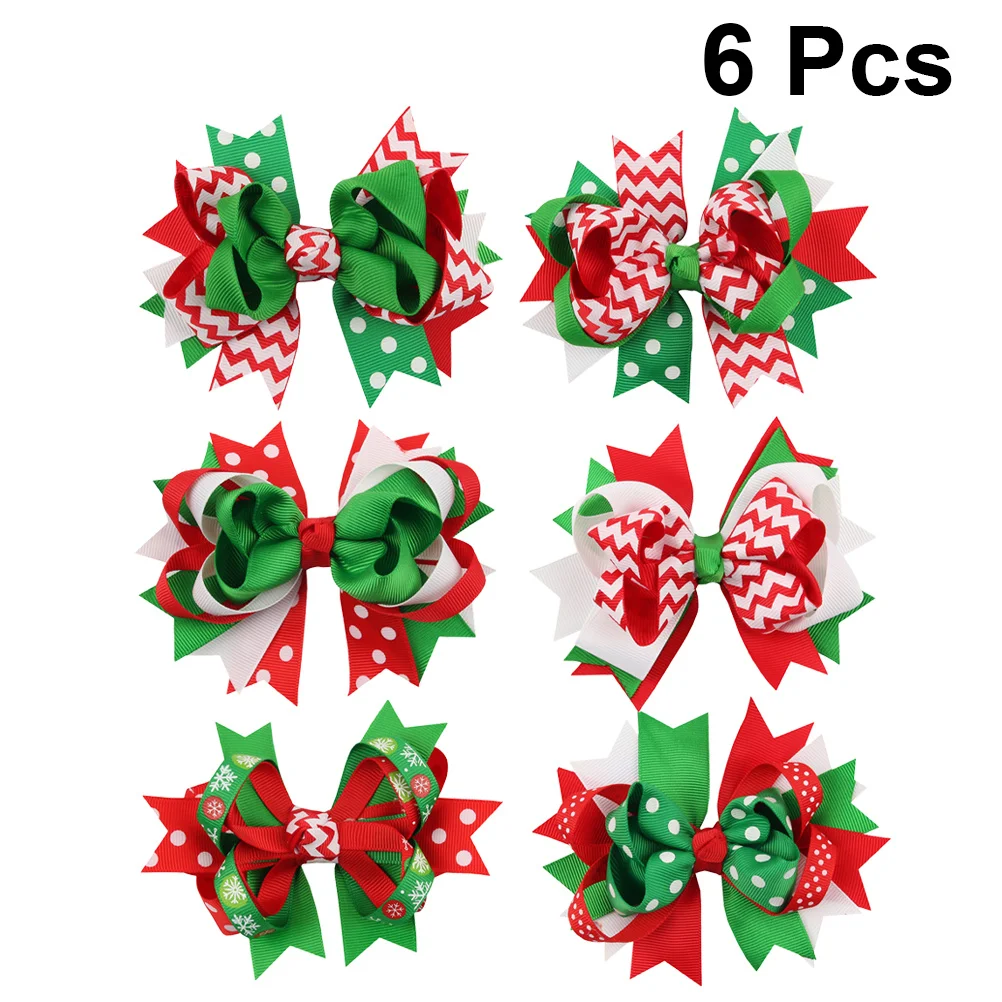 

6Pcs Christmas Bowknot Hair Clip Non-Deforming Hairpin for Daily Wearing Party Costume Hair Accessories