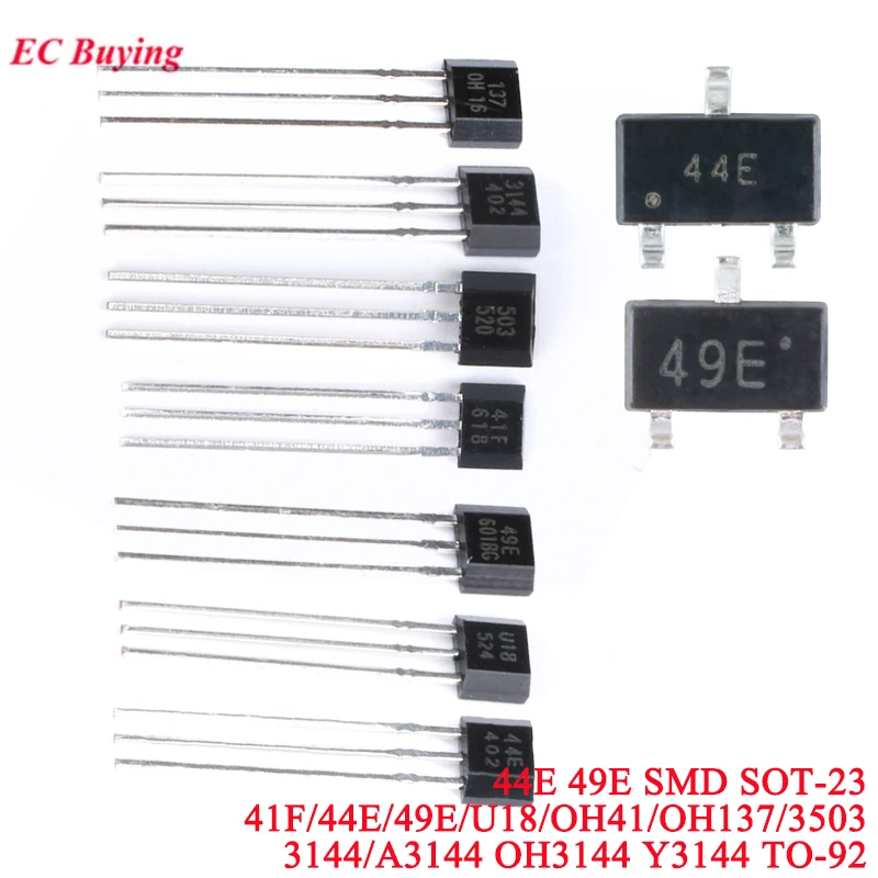 5pcs-100pcs Hall Element Brushless Electric Motor 3144 A3144 44E U18 49E 41F 3503 OH137 Hall Effect Sensor Switch High Sensitive