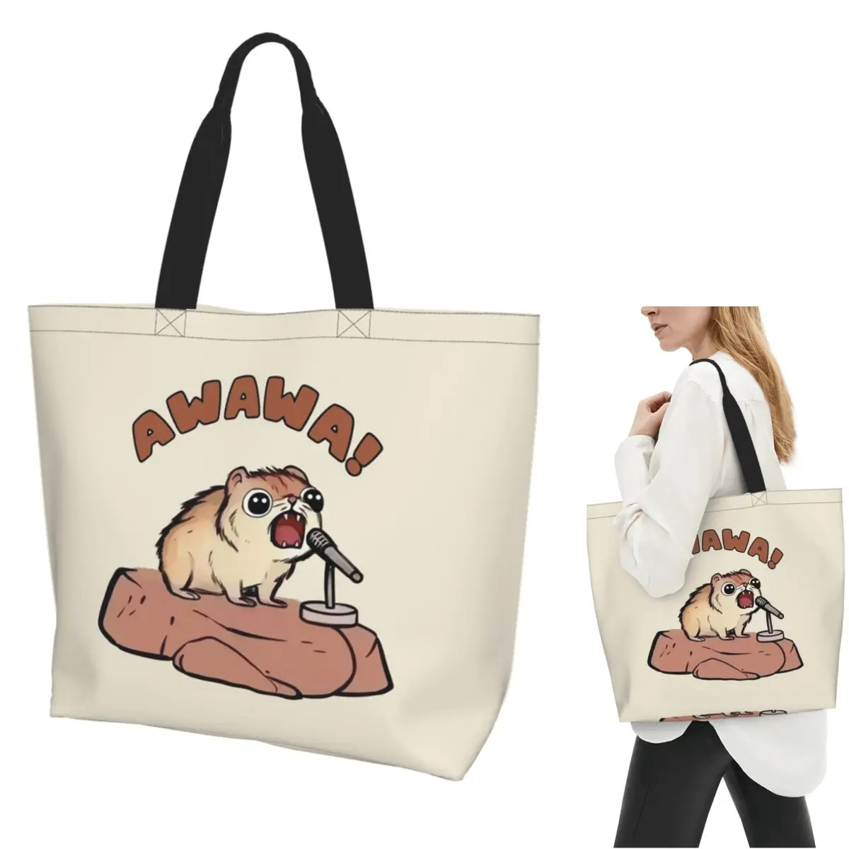 AWAWA Rock Hyrax In Concert Graphic Humor Shopping Tote Bag Canvas Large Capacity Shoulder Bag Shopper Grocery Handbag for Women