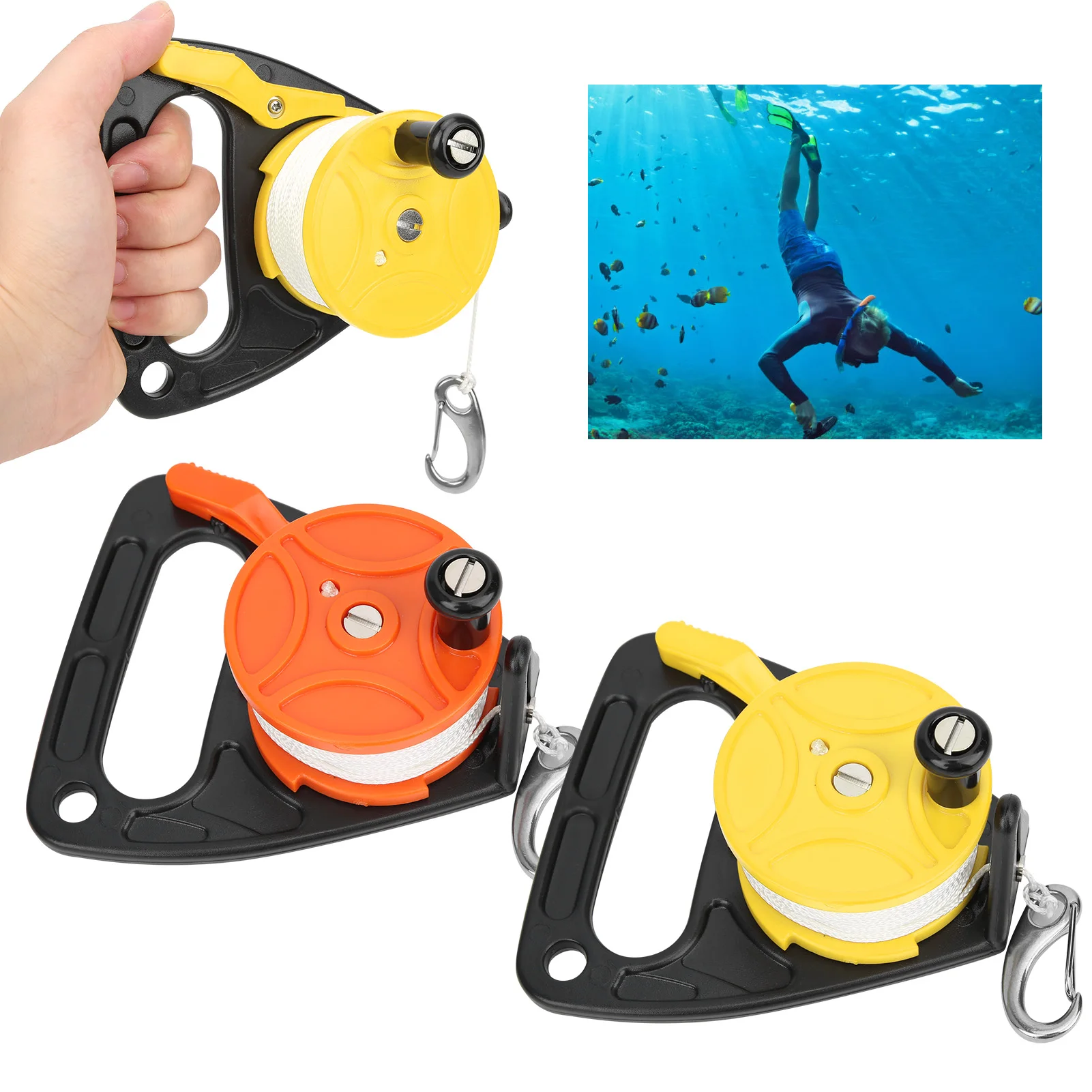 بكرة الغوص مع مقبض عجلة خط الغوص 150ft معدات غطس بكرة خط الغوص مع مقبض بطاقة موقف مزيج حبل PP #3