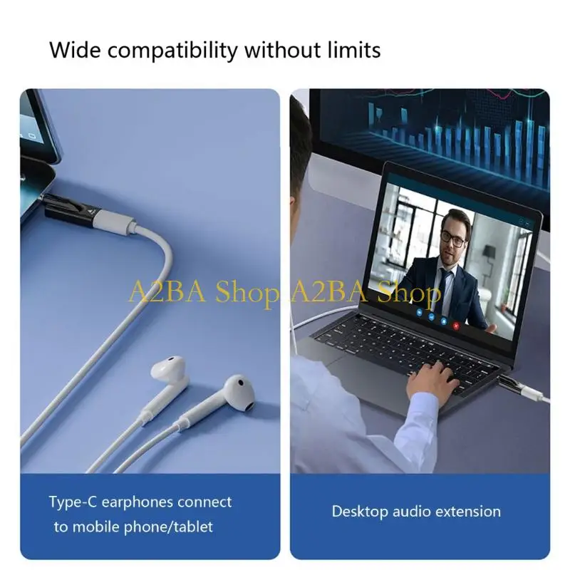 A2BA Universal USB C to 3.5mm Auditory Adapter Plugs Play Solution for Seamless Device Switching On the Go