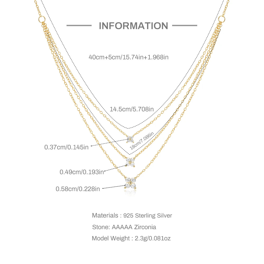 CANNER S925 argento Sterling zircone fiore rotondo ciondolo collane catena per le donne collana a tre strati gioielli regali Collares