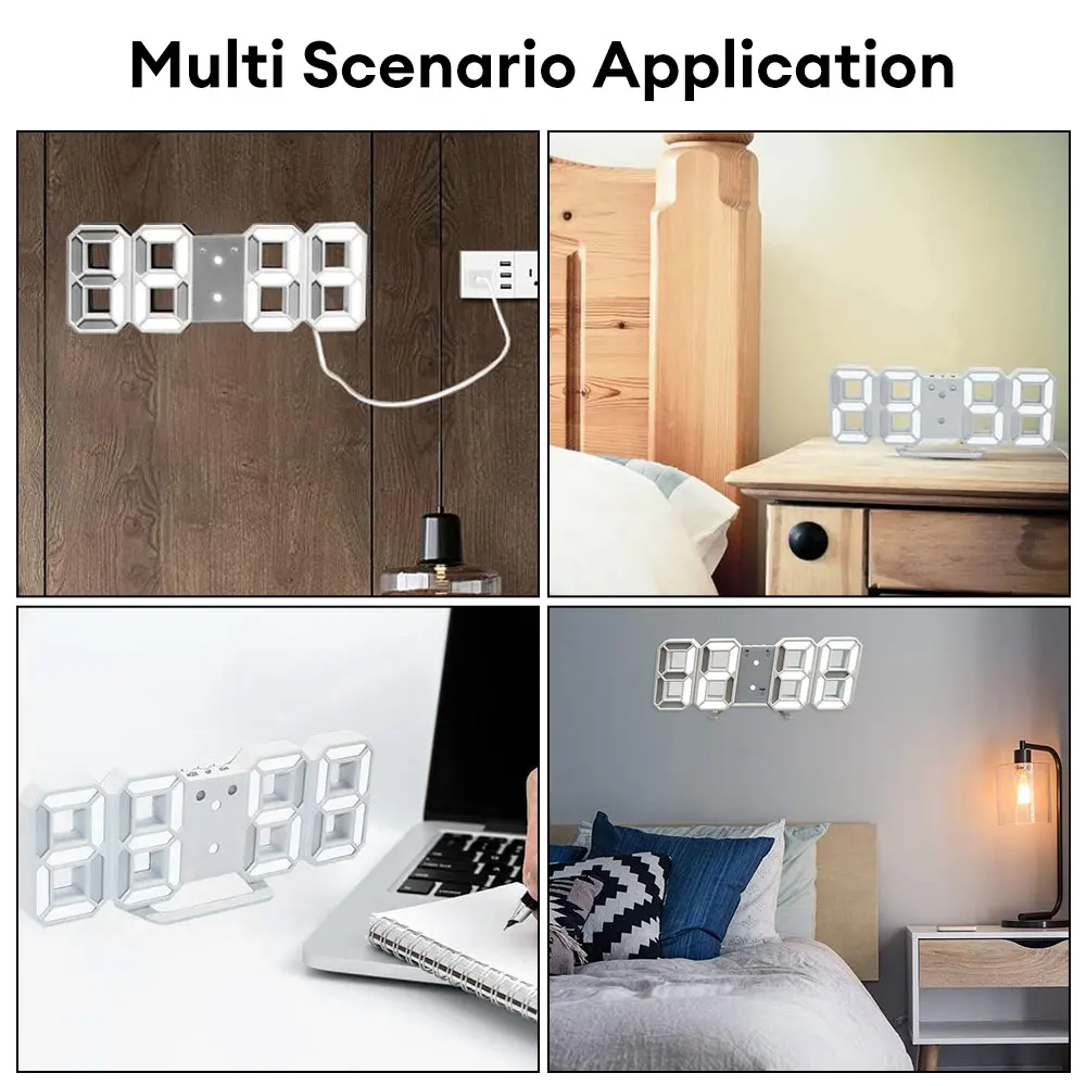 Smart 3D Digital Alarm Clock Electronic Wall Clocks Home Decor LED Desk Clock with Temperature Date Nordic Large Table Clock