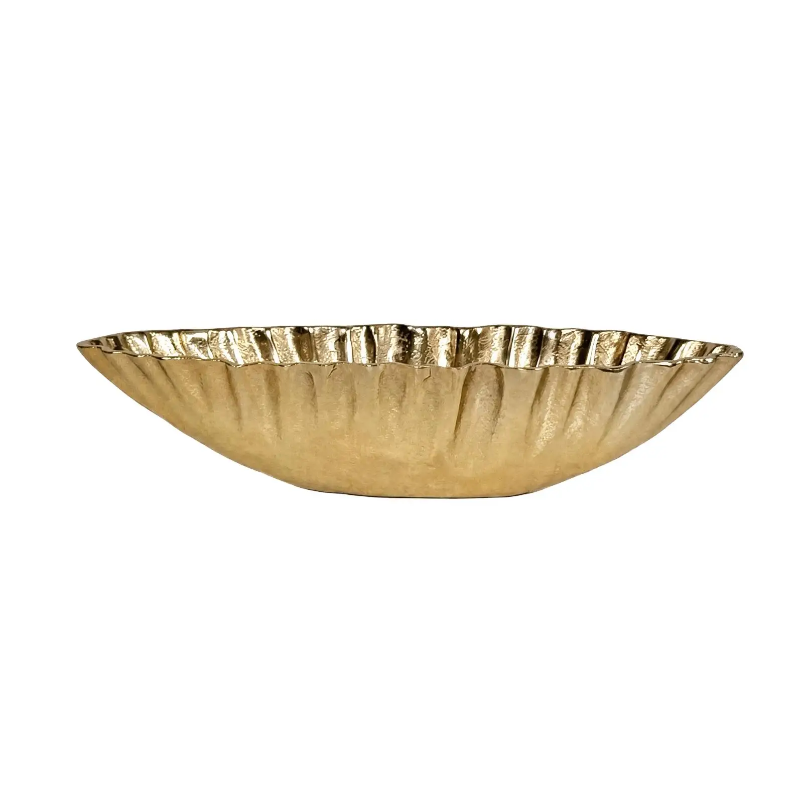 Fluted Aluminum Bowl Elegant Bowl with Wavy Rim Embossed Textured for Tabletop Decor, Contemporary Interiors