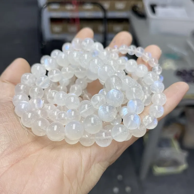 JD Natural Blue Moonstone Round Bead Strand Bracelets Women Men Charm Blue Flash Beads Luxury Energy Elastic Wrist Yoga Jewelry
