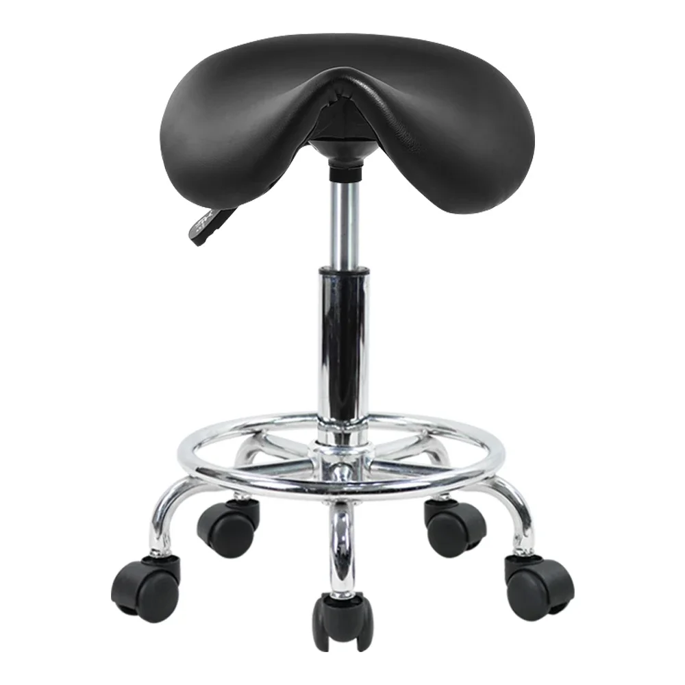 Rolling Saddle Stool PU Leather Swivel Adjustable Rolling Stool with Wheels Salon Chair Black Pedicure spa foot bath Loft bed