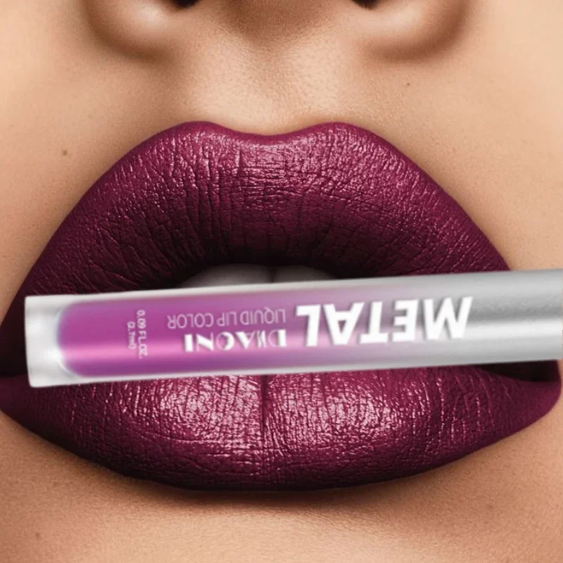 Batom líquido metálico brilhante, à prova d'água, de longa duração, fácil de colorir, copo antiaderente, cosméticos de maquiagem