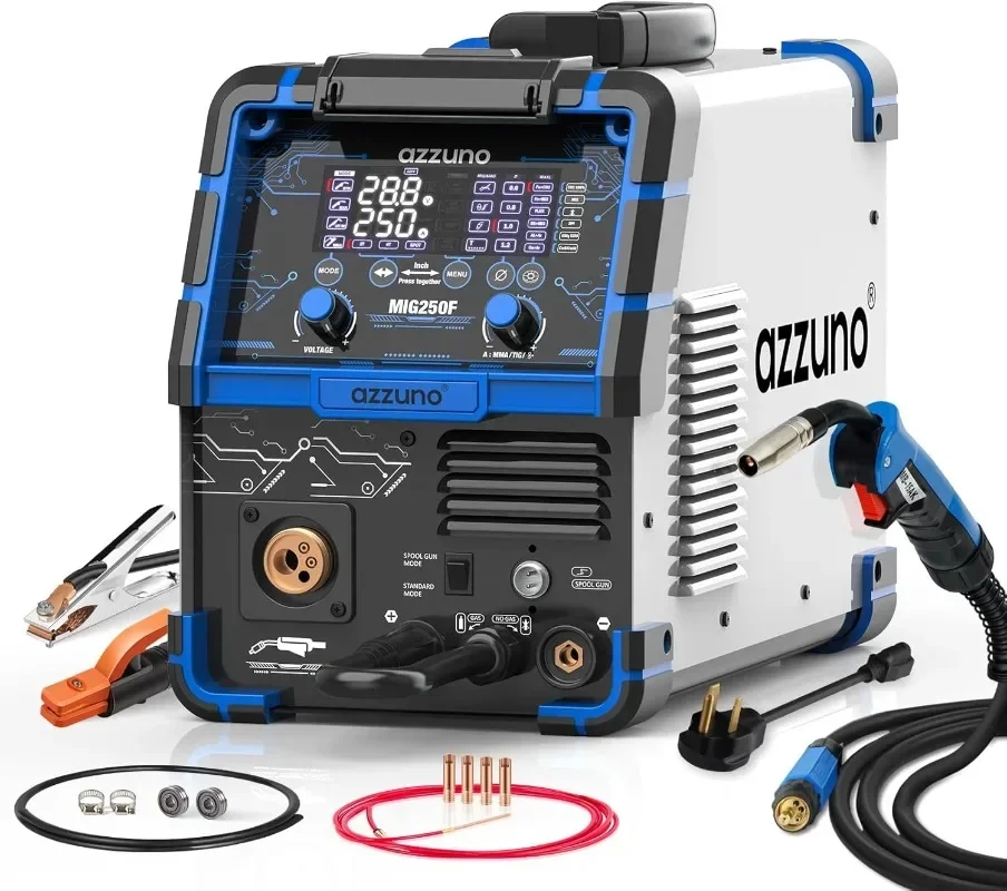 Aluminum 250Amp MIG Welder 6 in 1 Gas MIG/Gasless Flux Core/Stick/Lift TIG/Spot Welding/Spool Gun Compatible Welding Machine