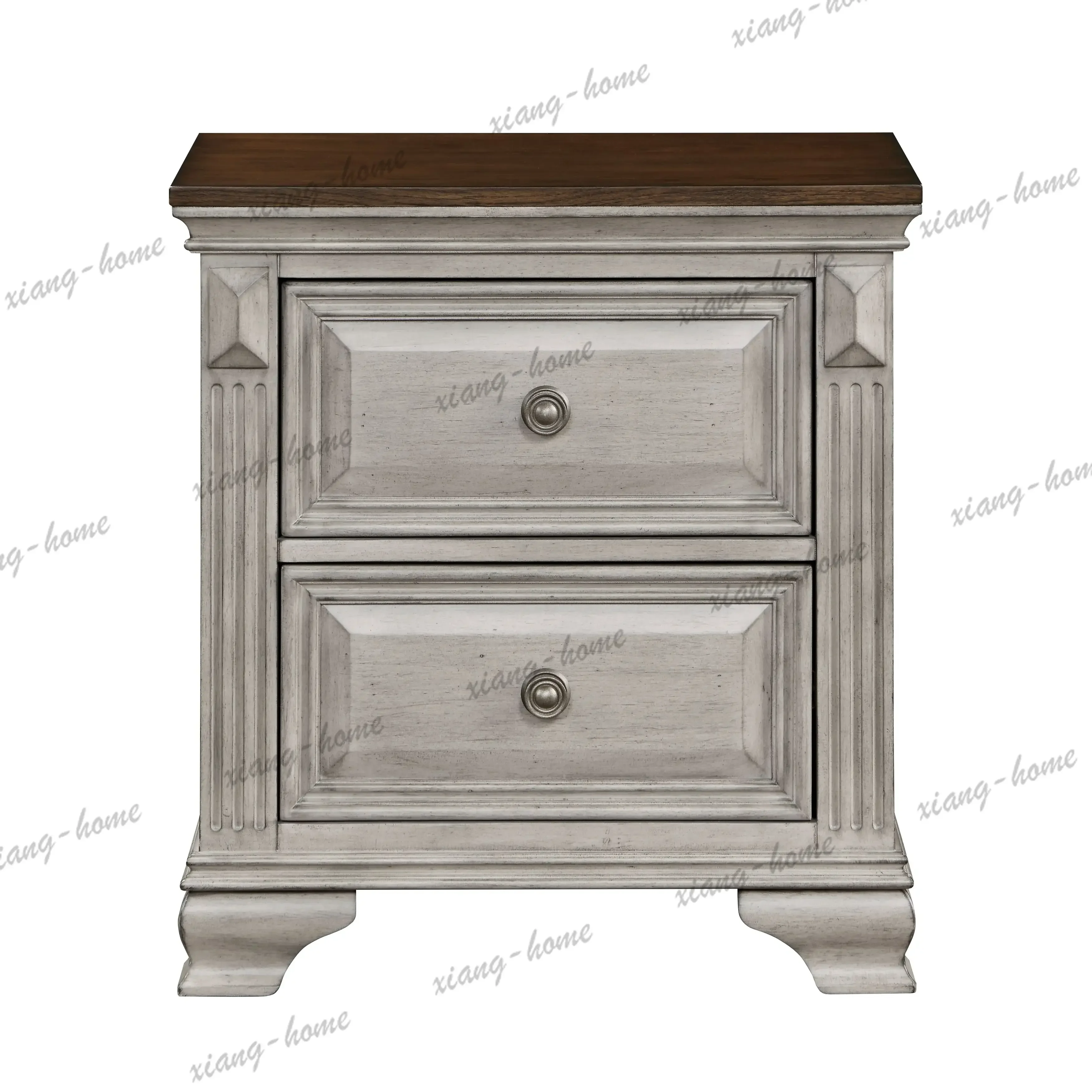 Best Sellers DB Traditional Elegant Wooden Nightstand 1pc Two-Tone Drawers In Gray Brown Bedroom Furniture With 2x Drawers Top L