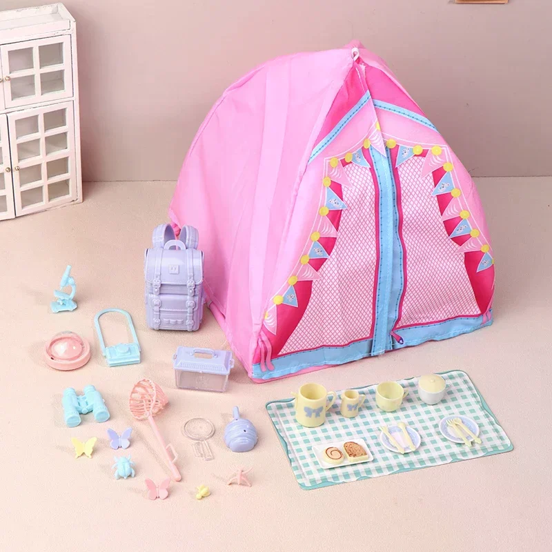 1/12 인형 집 시뮬레이션 텐트 캠핑 키트 모델 야외 피크닉 캠핑 액세서리 인형 집 장식 놀이 장난감 선물