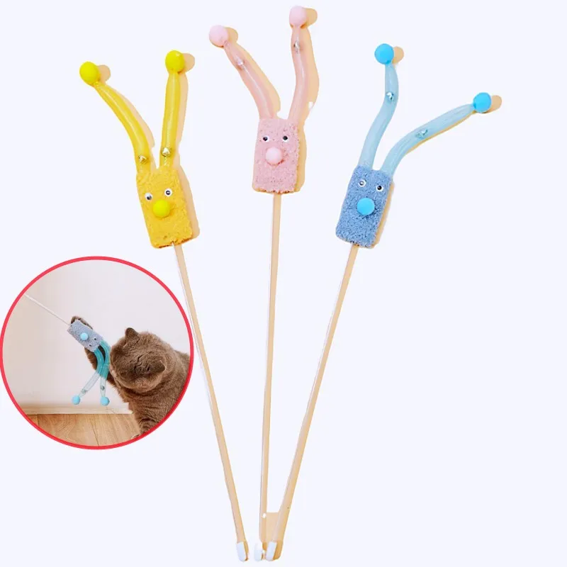 

Cat Toy Cartoon Cats Teaser Stick Wool Ball Sticks Cats Toy with Bell Cat Toys Interactive Elastic Net Kitten Toys Pet Products