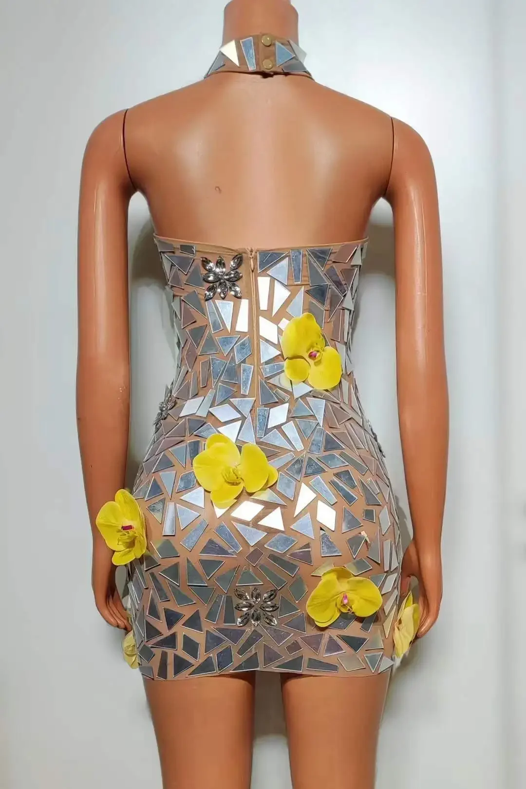 Spiegel Pailletten Shinning Rückenfreies Sexy Minikleid Für Frauen Geburtstag Nachtclub Las Vegas Showgirl Fotografie Göttin Outwear