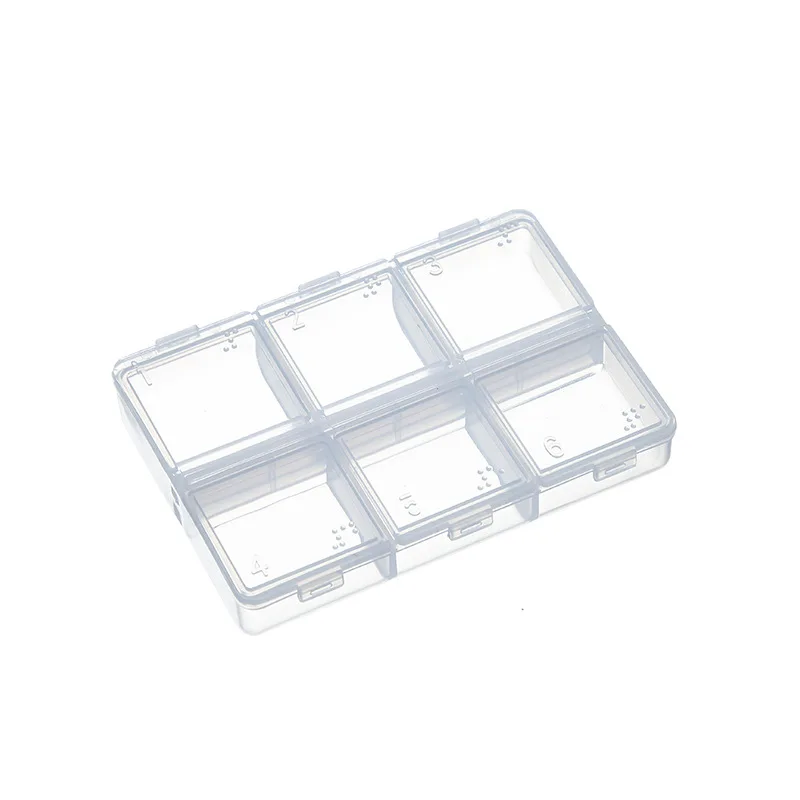 6 Grids Adjustable Jewelry Beads Drills Nail Art False Tips Storage Box Case Hard Transparent Plastic Jewelry Tool Accessories