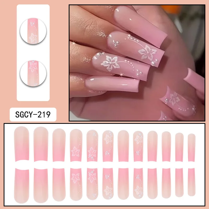 24 uñas postizas largas en forma ataúd al por mayor, diseño de uñas artificiales de última moda. 3
