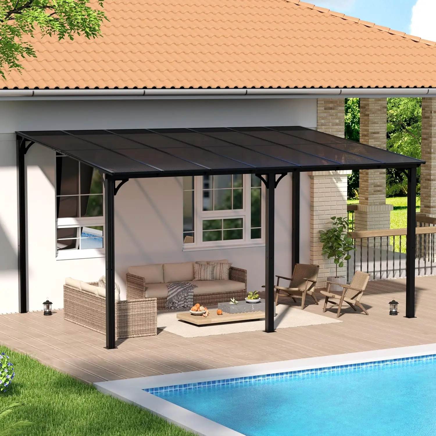 10' x 14' Outdoor Lean to Gazebo Pergola, Sloped Roof, Customized