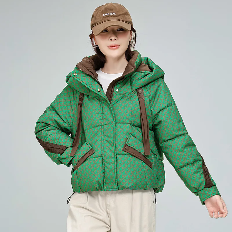 

Women's Fashion Cotton Jacket Autumn Winter Trendy Loose-Fit Slim Short Hooded Cotton Coat Warm Zipper Pocket Outerwear