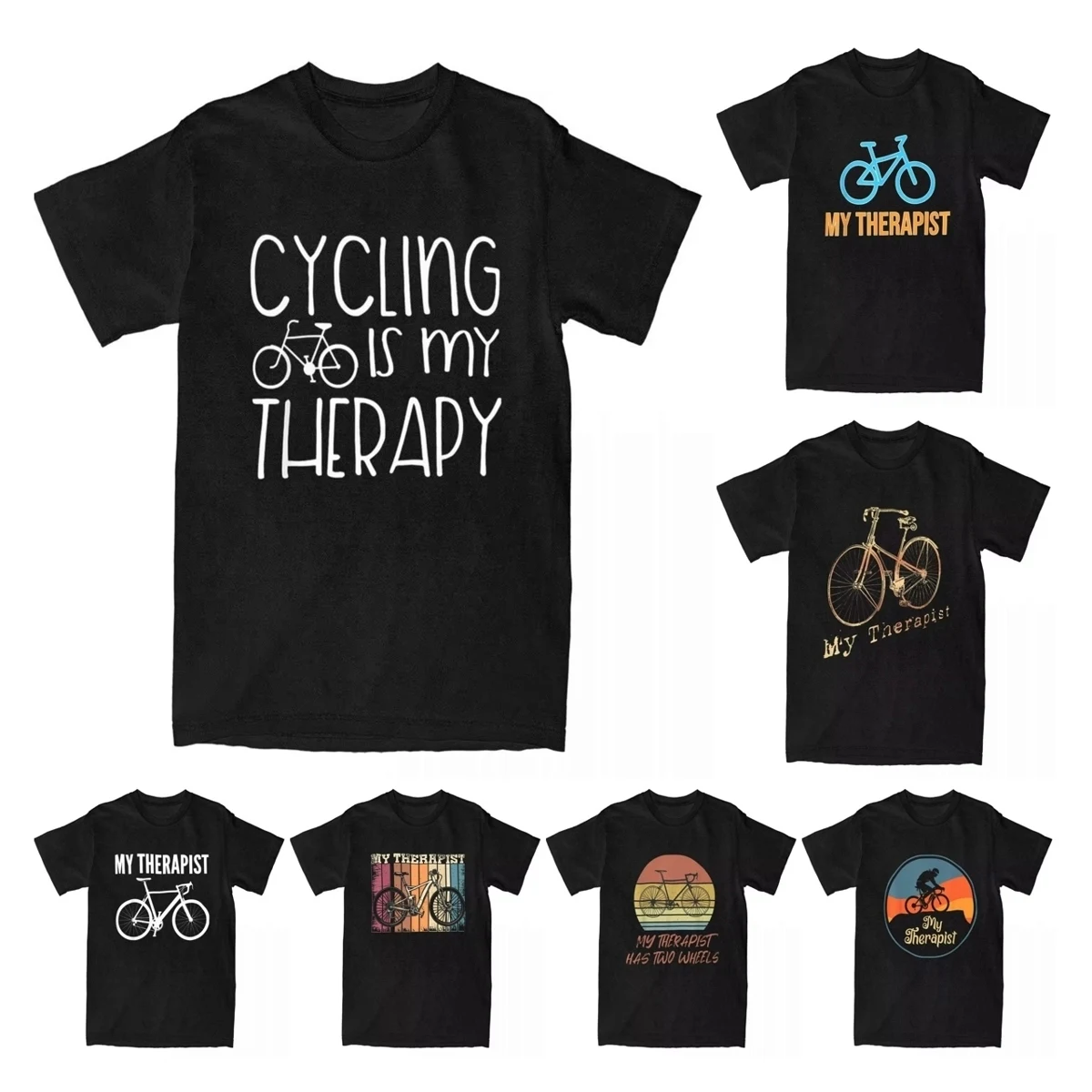 Cycling Is My Therapy Bicycle Design T Shirt Men's Cotton Funny T-Shirt Bike Riding Rider Cyclist Tee Shirt Clothes Gift Idea