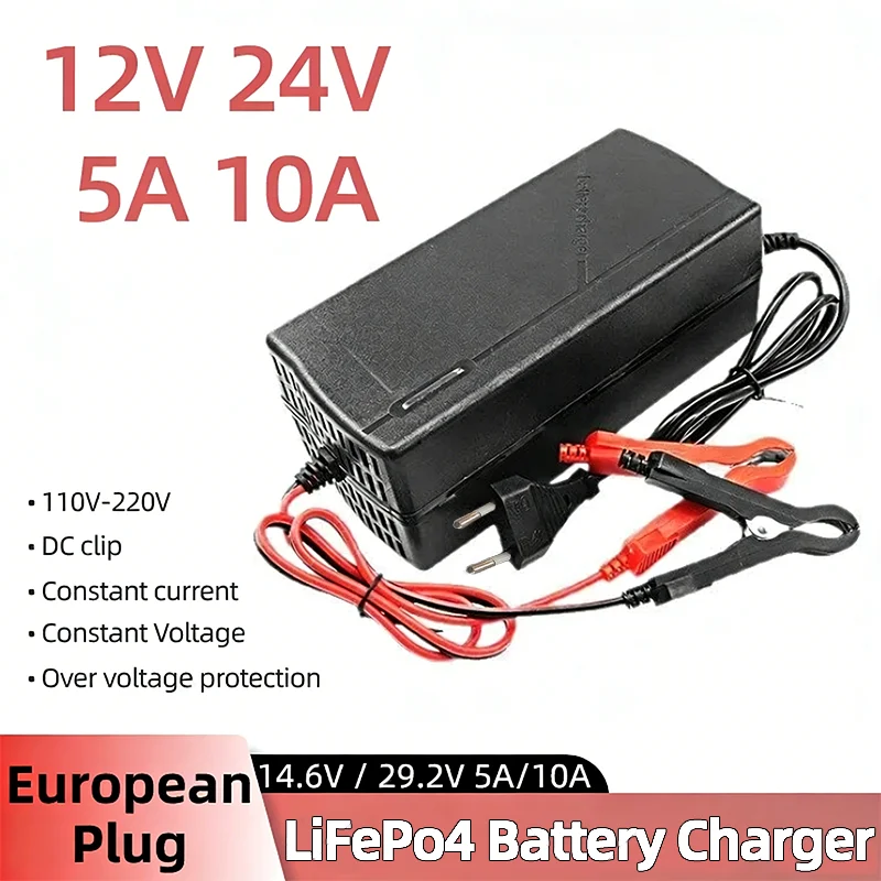 LiFePo4 Charger 12V 24V 5A 10A Car Battery Charger 110-220V Smart Motorcycle Battery Charger 14.6V 29.2V Fast Charger For Car