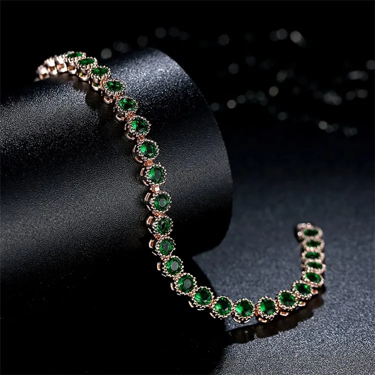 Custom Bracelet Rose Gold Plated Tennis Synthetic Emerald Stone CLASSIC Alloy Ball Zircon Chain & Link Bracelets Copper Alloy