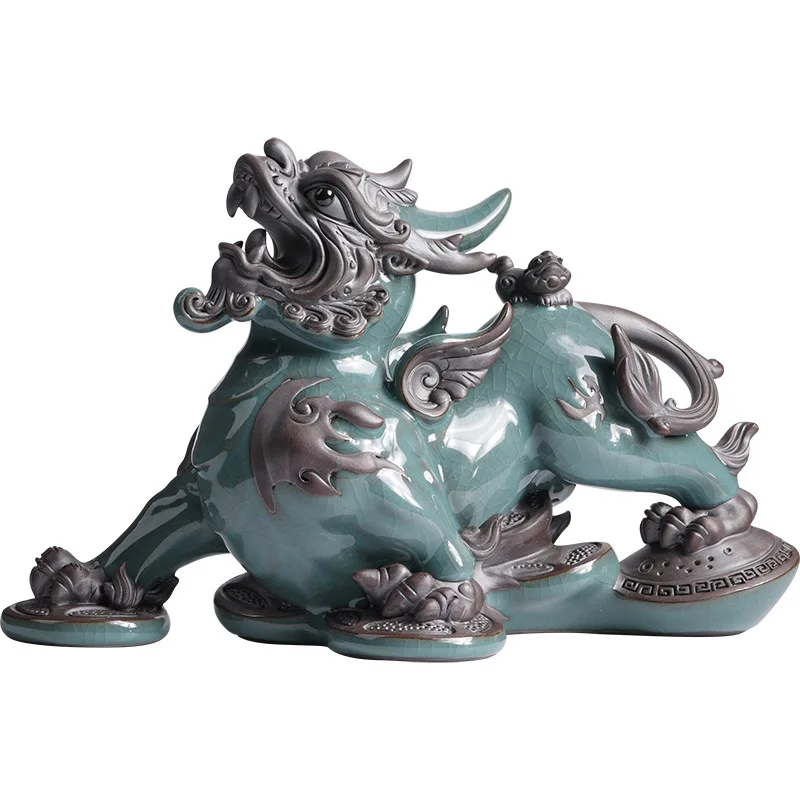 

Creative Ge Kiln Lucky Pixiu Ornament A Pair of Home Living Room Office Desktop Decoration Crafts Housewarming Gifts