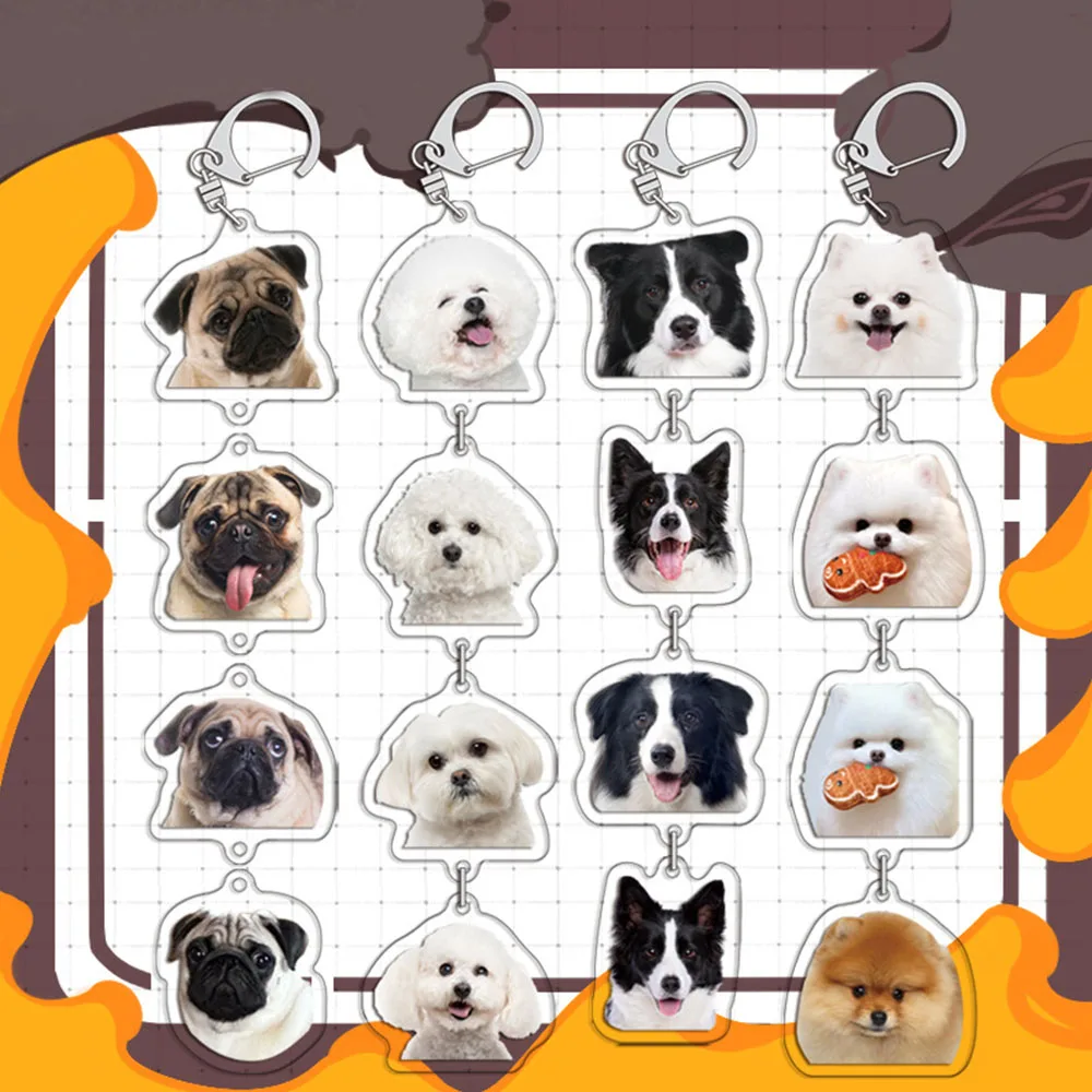 Cute Pet Dog Acrylic Keyring Pug Bichon Frize Satsuma Serena Husky Cartoon Keychain Cosplay Backpack Pendant Accessories Gift