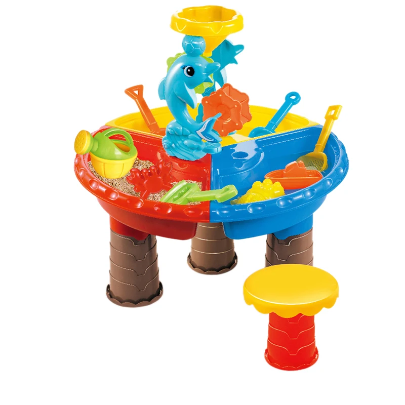 Juego de pozo de arena para niños, mesa de arena y agua para niños pequeños, mesa de actividades con arenero, juguetes de playa para castillos de arena, juego acuático(A)