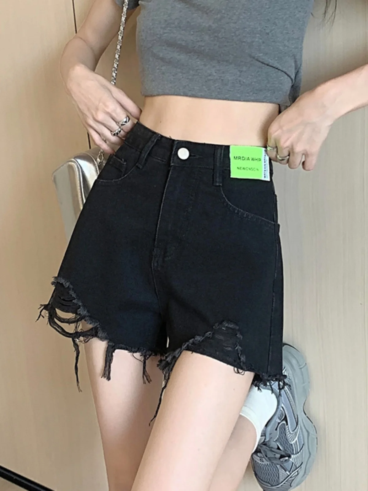 

Джинсовые шорты А-силуэта с высокой талией для женщин больших размеров, свободные, стройнящие, с широкими штанинами, летние, тонкие, из смесового хлопка и полиэстера