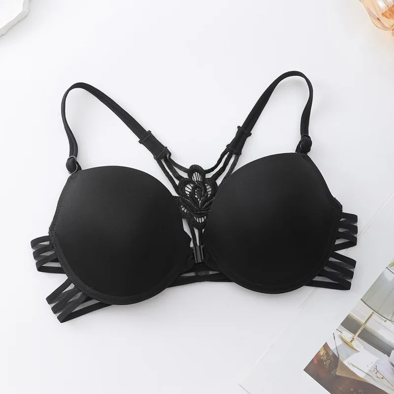 Fashion Front Button Lace Bra, Wireless Deep V
