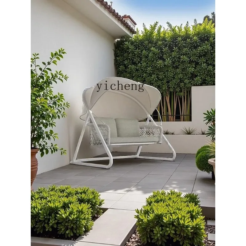 hw-24  Outdoor Swing Garden Patio Rattan Hanging Chair Open-Air Balcony with Canopy Rocking Chair Homestay Swing Chair