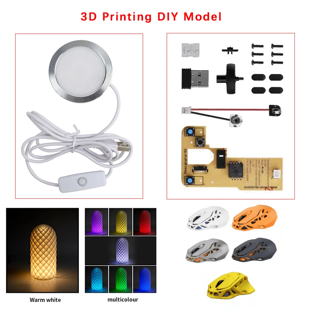 Computer Mouse Led Lamp Kit 001 For Bambu Lab Wireless Mouse Components Kit 3D Printing DIY Model Hardware Without Shell