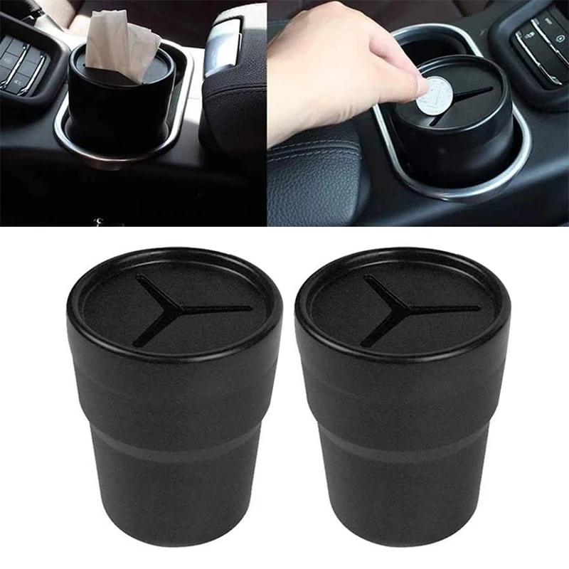 Y 1PC New Multifunctional Car Mini Trash Bin Cup Holder Car Trash Can Auto Holder Cap Mounts Black Plastic Interior Accessories