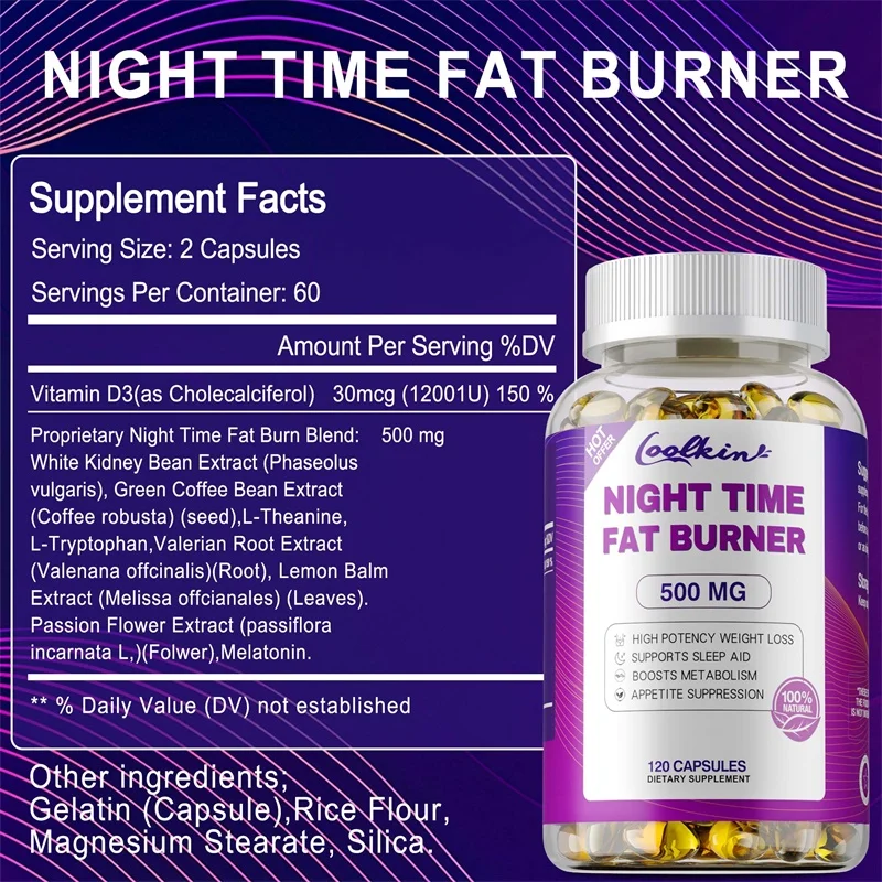 Night Time Fat Burning Capsule - Appetite Suppressant, Weight Management, Metabolism, Improve Mental Clarity, Enhance Immunity