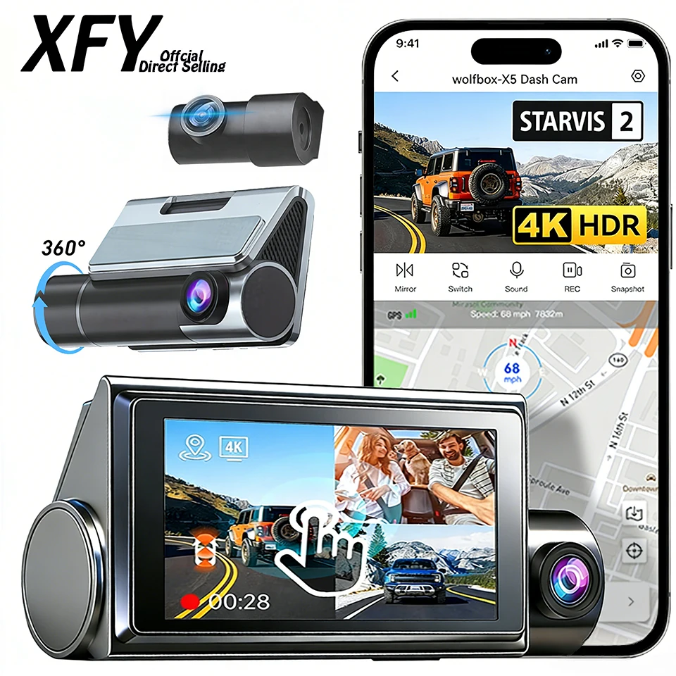 XFY 4K Dash Cam X18 Max Built-in GPS Wifi Camera Car DVR 3”Screen Night Vision 24H Parking Monitor Support Rear Cam NEW 2026
