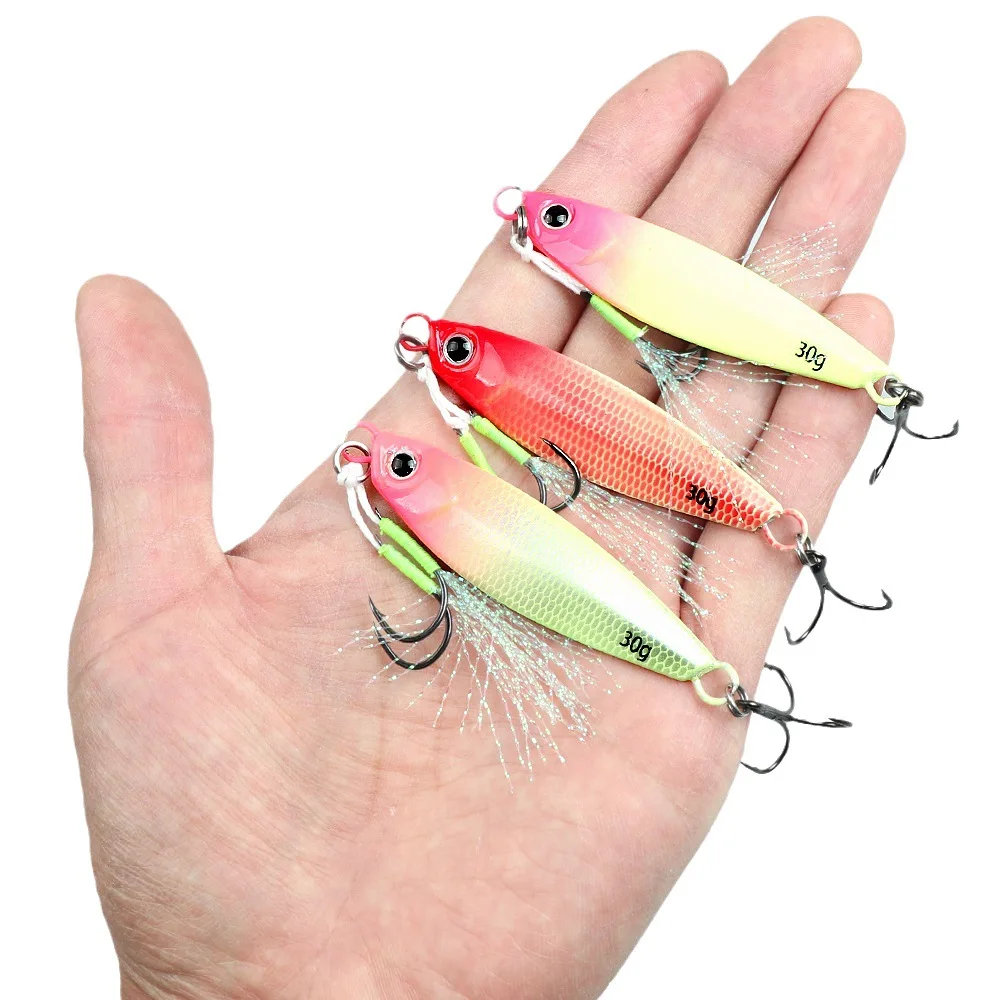 TSBT جديد بعيد رمي لوحة حديد مضيئة السحر هوك مزدوج JIG 7 جرام-40 جرام الصيد البحري الإسبانية الماكريل الشاطئ الصب توهج الطعوم المعدنية #6