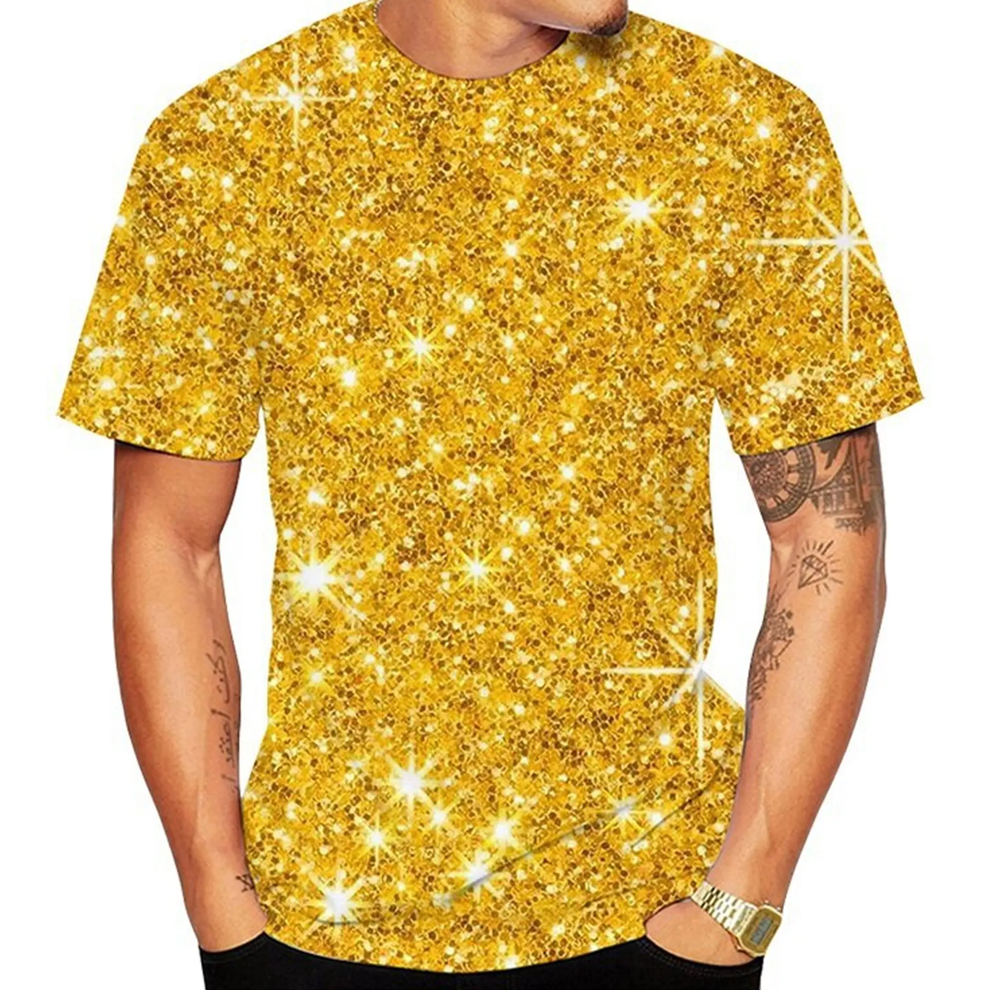 Men 3d T Shirt Trendy Luxury Gold Pattern T-shirt Sports Casual Short Sleeve Summer Street Clothing