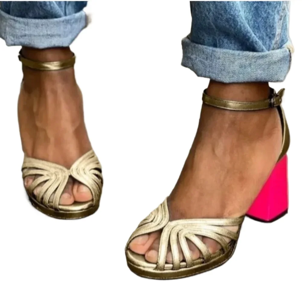 

New Summer Sandals Women's High Heel Shoes Summer Trend Black Red Sexy Peep Toe Sandals Fashion Thick Heel Women High Heels