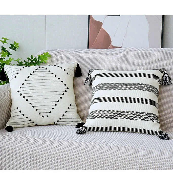 

Tassel Pillowcase Cotton Thread Geometric Embroidery Cushion Cover Living Room Sofa Decorative Cojines Decorativos Para Sofá