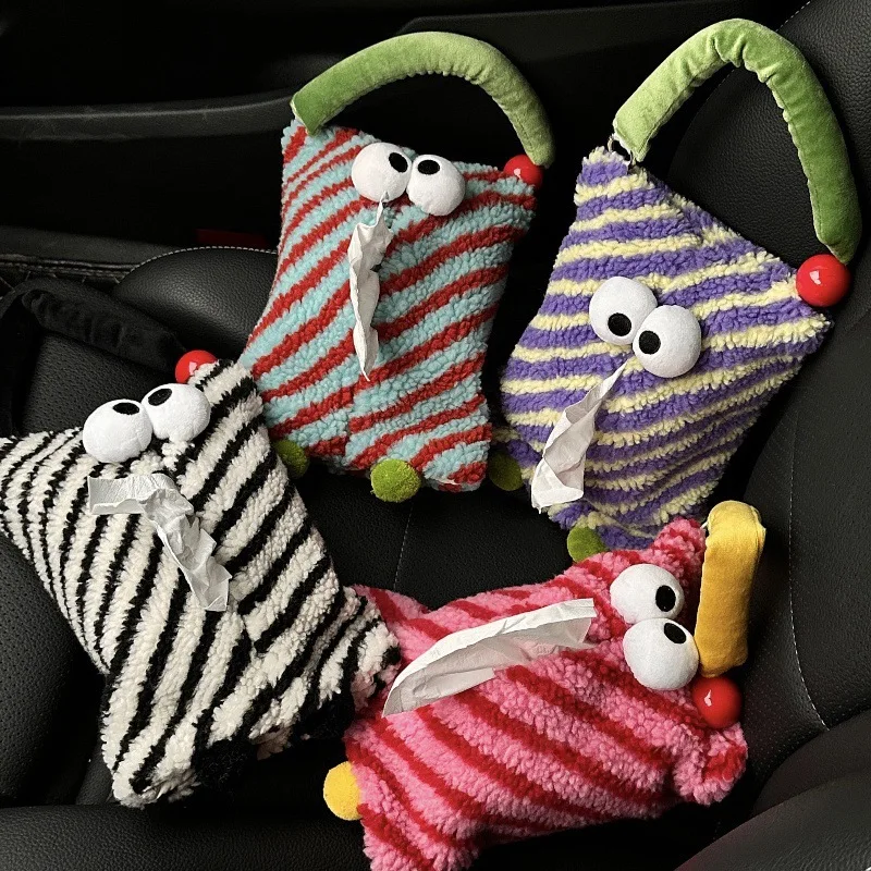 Car Tissue Box Creative Funny Cartoon Big-Eyed Monster Tissue Bag Car Seat Back Hanging Tissue Holder Interior Decoration