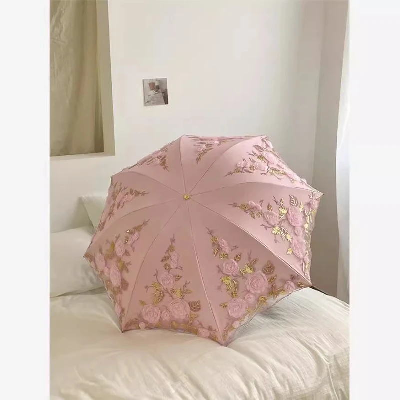 

Double-layer micro-three-dimensional flower folding sunny and rainy anti-ultraviolet sun umbrella