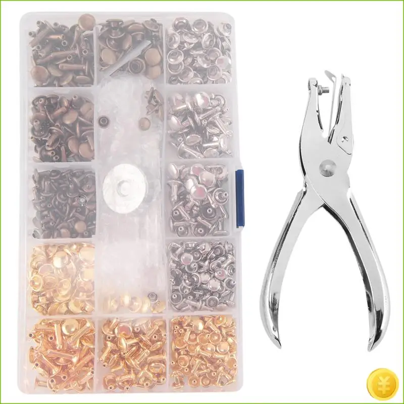 Rivets For Leather, 300 Sets Double Cap Rivets 3 Sizes 3 Colors And 4 Fixing Tools DIY Leather Craft Clothes Boots Bags