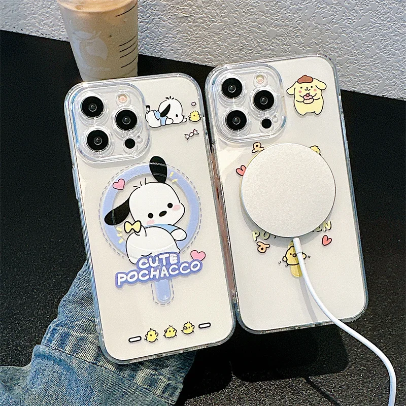 Cartoon Cute Pochacco Pom Pom Puri Magsafe Wireless Charge Phone Cover For iPhone 11 12 13 14 15 Pro Max Soft TPU Case